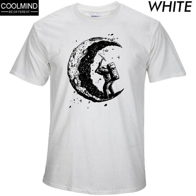 100% cotton digging the moon print funny mens o-neck t shirts fashion men's tops men T-shirt cool men tshirt male men tee shirts