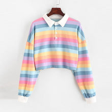 Load image into Gallery viewer, QRWR 2020 Polo Shirt Women Sweatshirt Long Sleeve Rainbow Color Ladies Hoodies With Button Striped Korean Style Sweatshirt Women