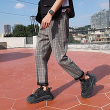 Load image into Gallery viewer, LAPPSTER-Youth Streetwear Black Plaid Pants Men Joggers 2020 Mens Straight Harem Pants Men Korean Hip Hop Trousers Plus Size