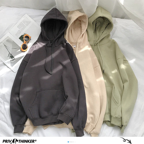 Privathinker Woman's Sweatshirts Solid 12 Colors Korean Female Hooded Pullovers 2020 Cotton Thicken Warm Oversized Hoodies Women
