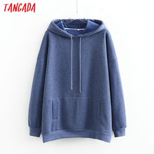 Load image into Gallery viewer, Tangada women fleece hoodie sweatshirts winter japanese fashion 2020 oversize ladies pullovers warm pocket hooded jacket SD60