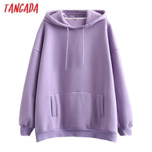 Load image into Gallery viewer, Tangada women fleece hoodie sweatshirts winter japanese fashion 2020 oversize ladies pullovers warm pocket hooded jacket SD60