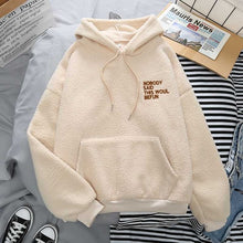 Load image into Gallery viewer, Autumn Winter Warm Hoodies Women Letter Embroidery Casual Loose Hooded Sweatshirt Plus Velvet Pocket Hoodies Solid Pullover Coat