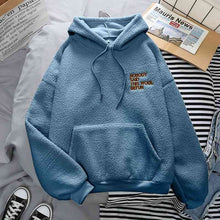 Load image into Gallery viewer, Autumn Winter Warm Hoodies Women Letter Embroidery Casual Loose Hooded Sweatshirt Plus Velvet Pocket Hoodies Solid Pullover Coat