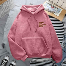 Load image into Gallery viewer, Autumn Winter Warm Hoodies Women Letter Embroidery Casual Loose Hooded Sweatshirt Plus Velvet Pocket Hoodies Solid Pullover Coat