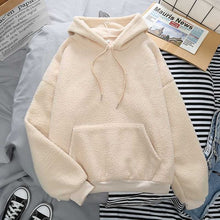 Load image into Gallery viewer, Autumn Winter Warm Hoodies Women Letter Embroidery Casual Loose Hooded Sweatshirt Plus Velvet Pocket Hoodies Solid Pullover Coat